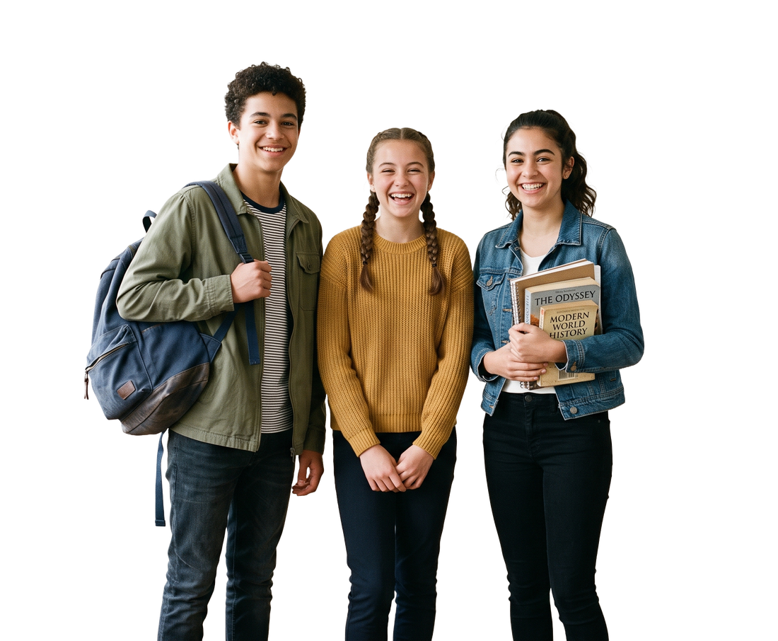Students with books and laptop